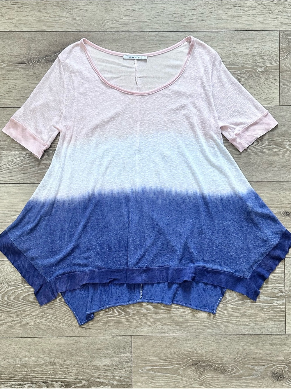 Easel Ombre Dip Dye Sharkbite Hem Tunic Top Oversized Rayon Slub Knit - Picture 3 of 10